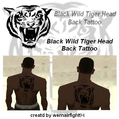 Wild Black Tiger Head Back Tattoo