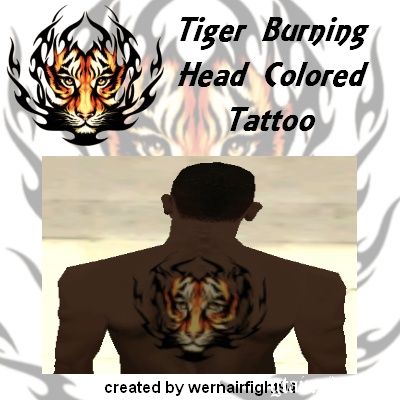 Burning Tiger Head Colored Tattoo