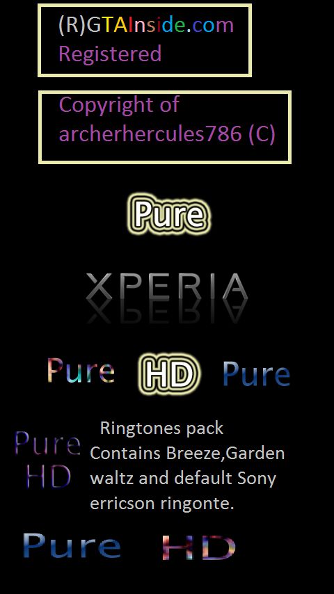 Official Sony erricson Xperia Pure HD ROM Ringtones Set of 3