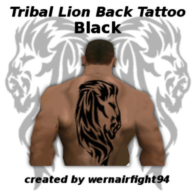 Tribal Lion Back Tattoo Black