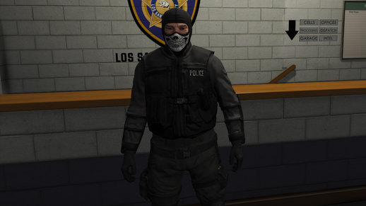 Black Uniform with Half Skull Mask for SWAT