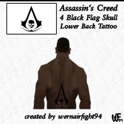 Assassin's Creed 4 Black Flag Skull Lower Back Tattoo