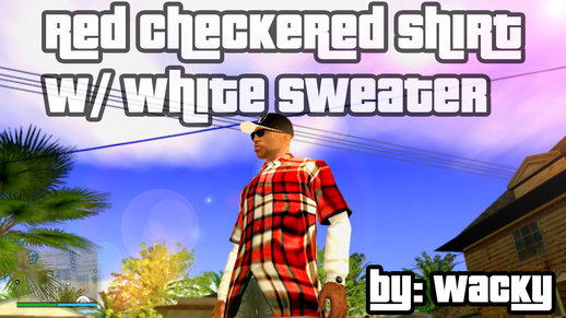 Red Checkered Shirt with White Sweater