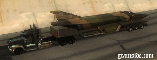 Flatbed trailer with dismantled F-4E Phantom