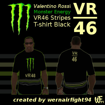 Valentino Rossi Monster Energy VR 46 Stripes  T-shirt Black