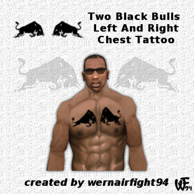 Two Black Bulls Left And Right Chest Tattoo