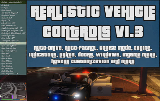 Realistic Vehicle Controls LUA (in-game menu + hotkeys)