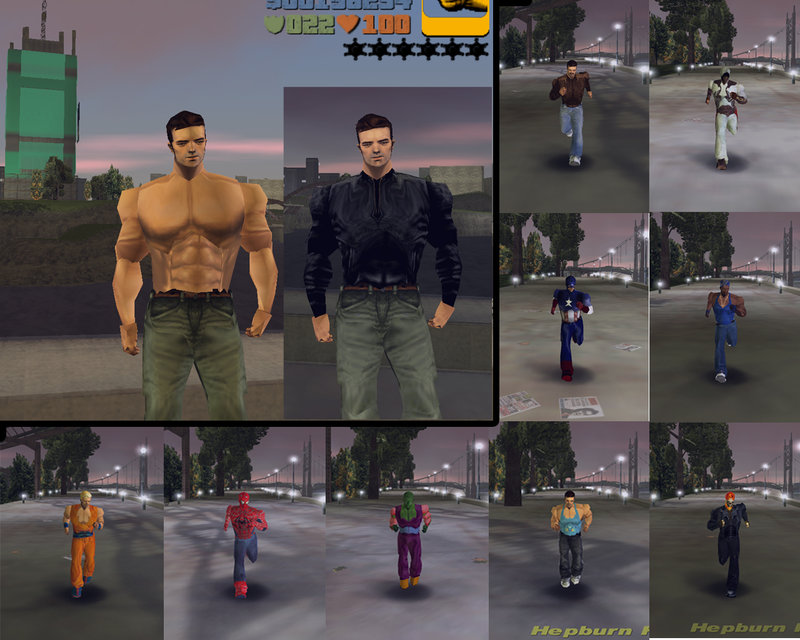 GTA 3 Claude Shirtless + Skins GTA III Mod 