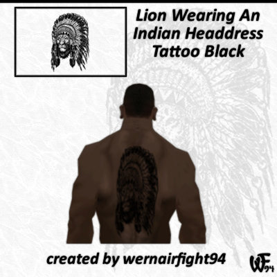 Lion Wearing An Indian Headdress Tattoo Black