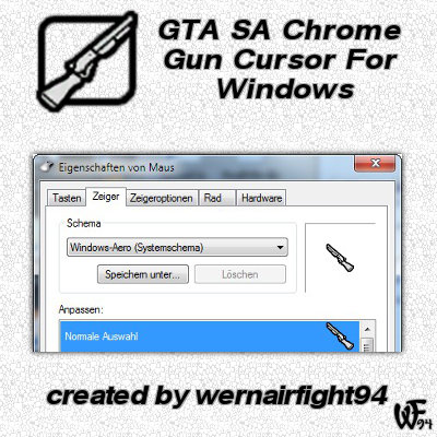 GTA SA Chrome Gun Cursor For Windows 