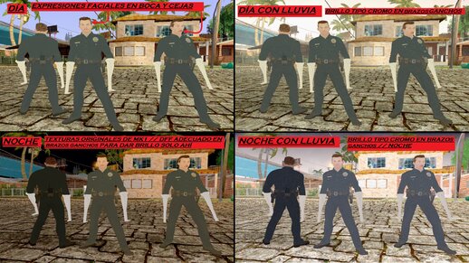 Policía patrullero T-1000 de Terminator 2 el juicio final de Mortal Kombat 1 con brazos ganchos con brillo implementado CON EXPRESIONES FACIALES EN BOCA Y CEJAS