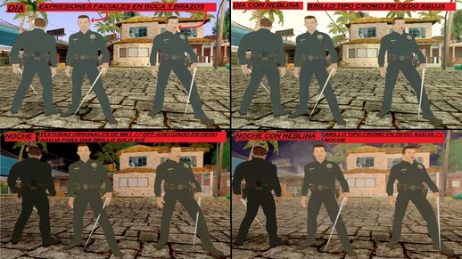 Policía patrullero T-1000 de Terminator 2 el juicio final de Mortal Kombat 1 con dedo aguja con brillo implementado CON EXPRESIONES FACIALES EN BOCA Y CEJAS
