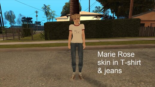 Marie Rose in White T-Shirt and Blue Jeans