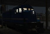 A freight train decked out in Blue Train colors