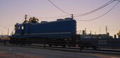 A freight train decked out in Blue Train colors